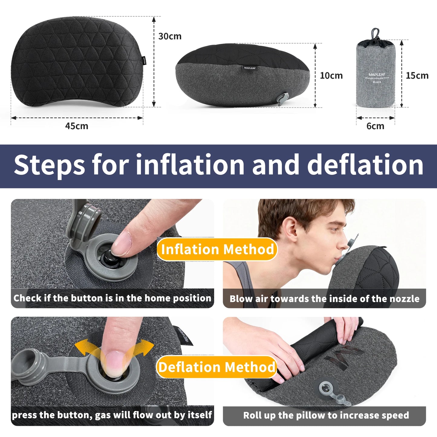 MAPLEAF Inflatable Camping Pillow Portable Neck Pillow Ergonomic Support Adjustable Firmness Neck Support Ultralight Backpacking