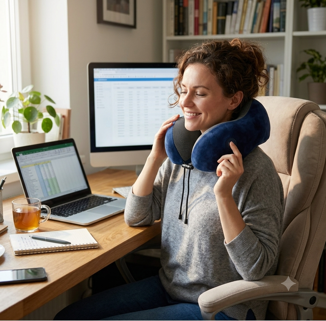 U-Shaped Memory Foam Travel Neck Pillow with Massage Support