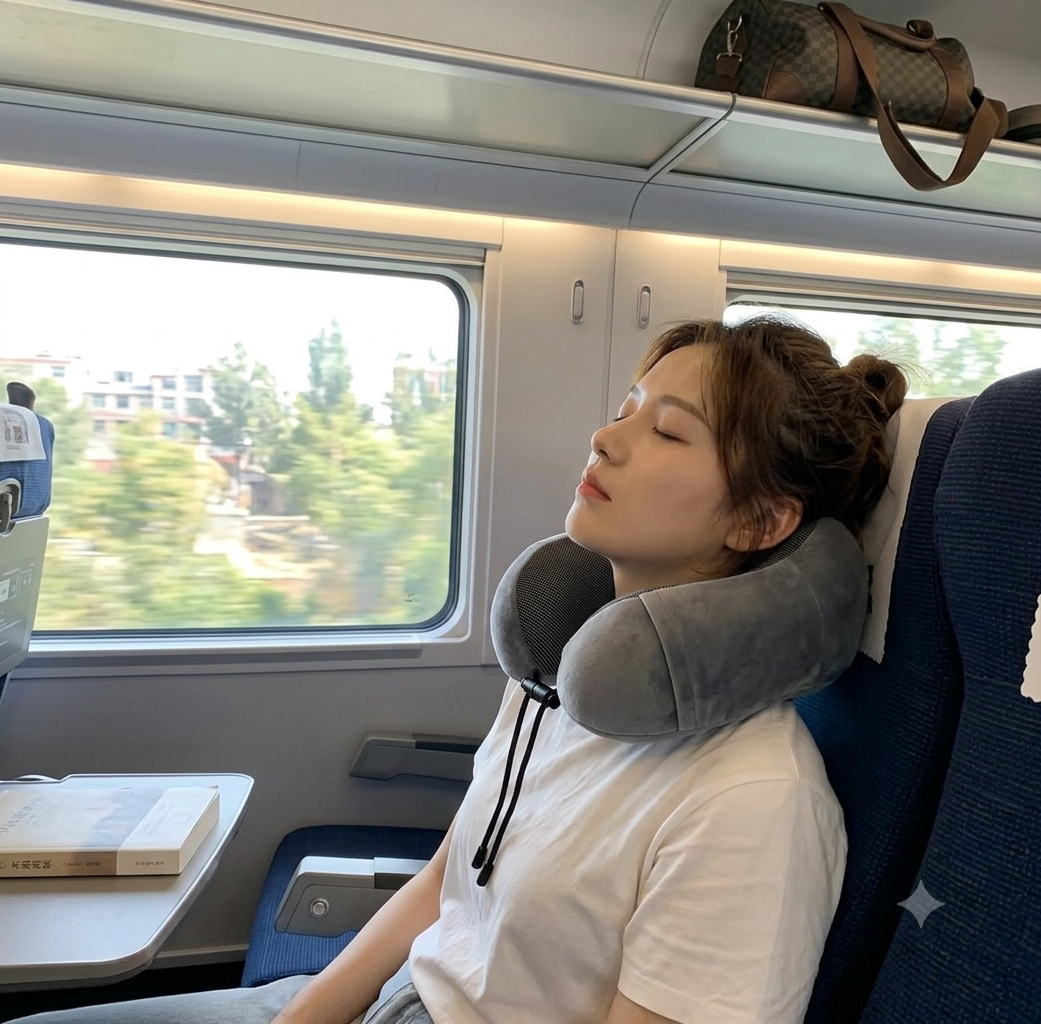 U-Shaped Memory Foam Travel Neck Pillow with Massage Support