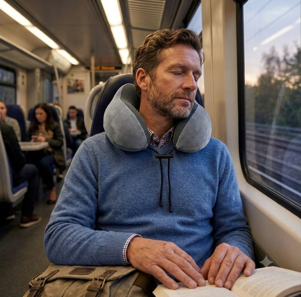 U-Shaped Memory Foam Travel Neck Pillow with Massage Support