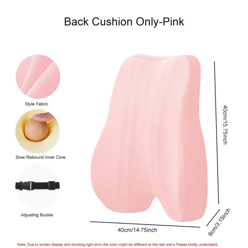 Memory Foam Seat Cushion Waist Back Support Pillow Set Orthopedic