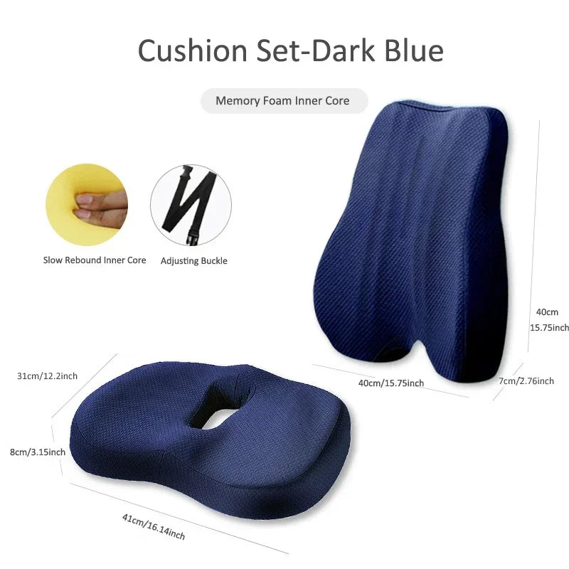 Memory Foam Seat Cushion Waist Back Support Pillow Set Orthopedic