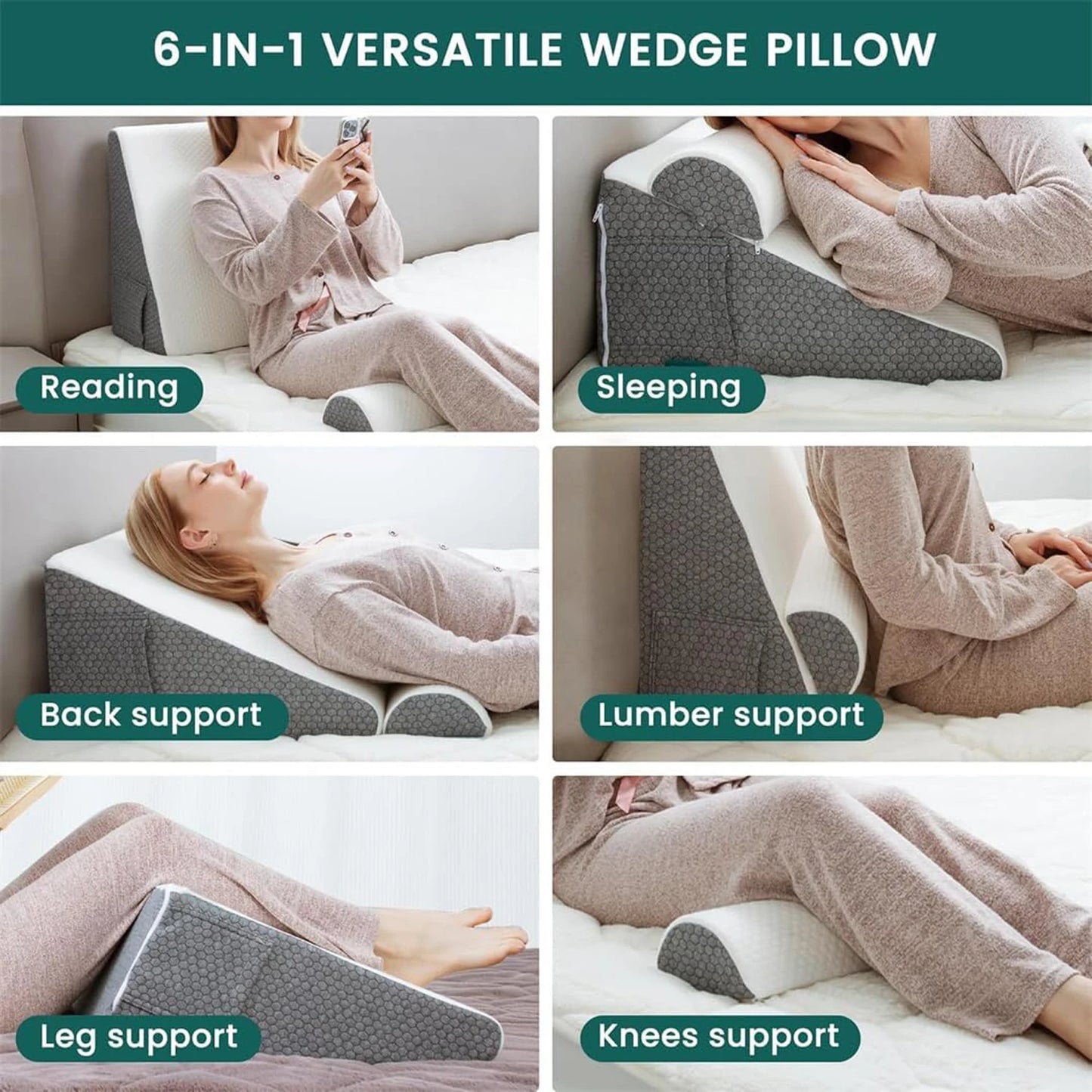 2PCS Memory Foam Wedge Pillow for Acid Reflux, Back Pain Relief, Headboard, Sleeping, Snoring, Back Support, After Surgery