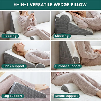 2PCS Memory Foam Wedge Pillow for Acid Reflux, Back Pain Relief, Headboard, Sleeping, Snoring, Back Support, After Surgery