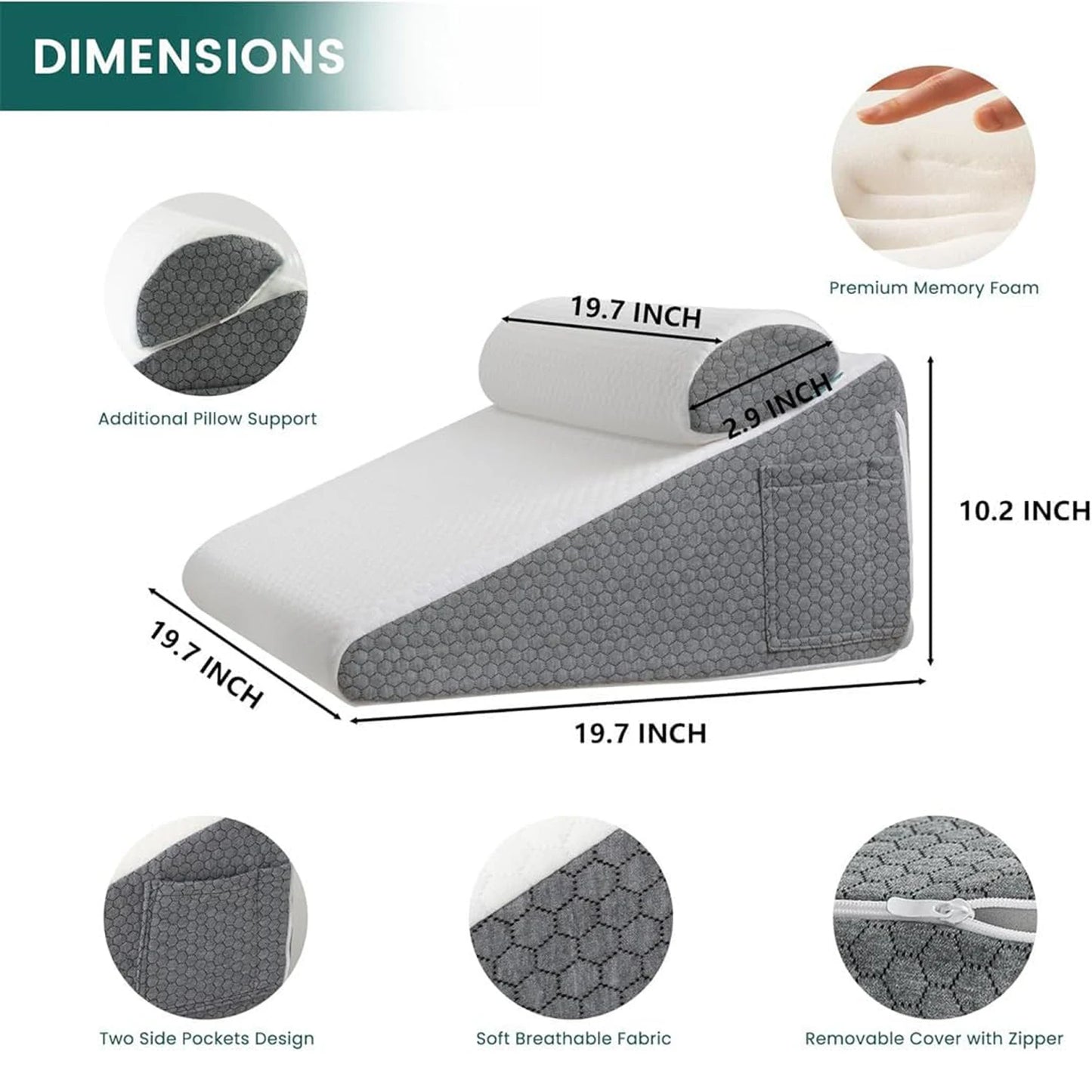 2PCS Memory Foam Wedge Pillow for Acid Reflux, Back Pain Relief, Headboard, Sleeping, Snoring, Back Support, After Surgery