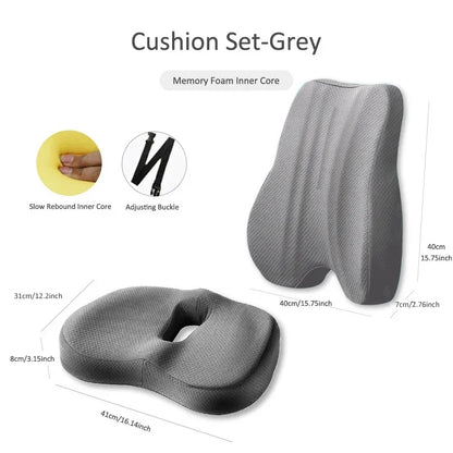 Memory Foam Seat Cushion Waist Back Support Pillow Set Orthopedic