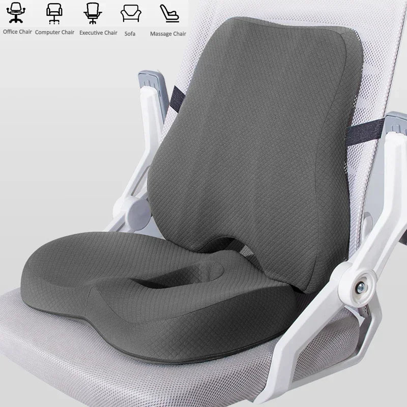 Memory Foam Seat Cushion Waist Back Support Pillow Set Orthopedic